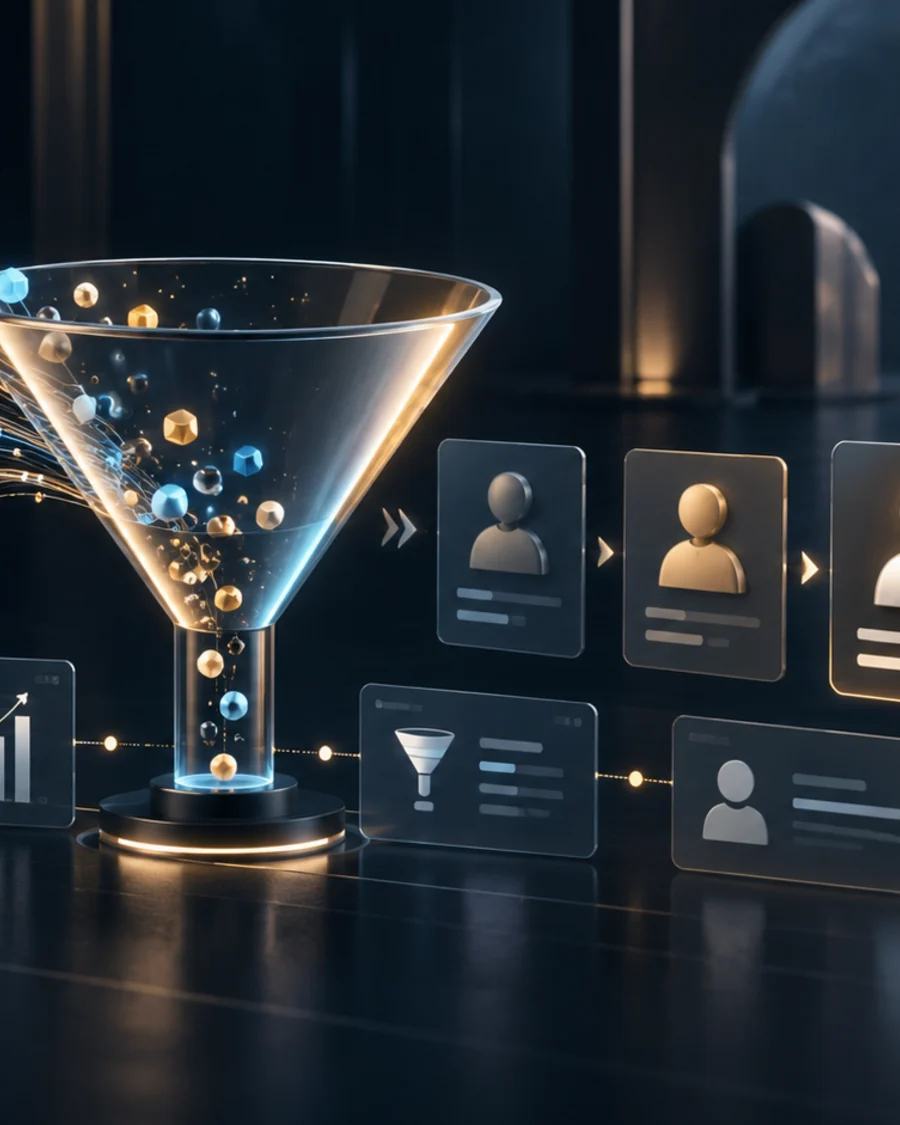 An acquisition funnel turning contacts into qualified records